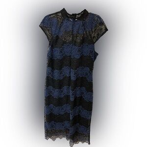 Eva Mendes Black and Blue Lace Midi Dress size 18